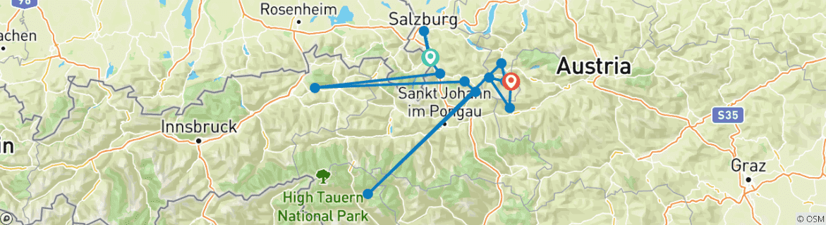 Image d'une carte montrant l'itinéraire du circuit