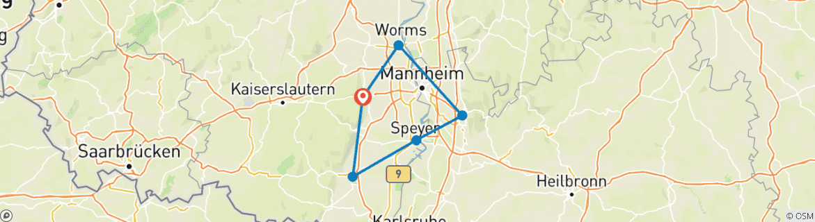 Image d'une carte montrant l'itinéraire du circuit