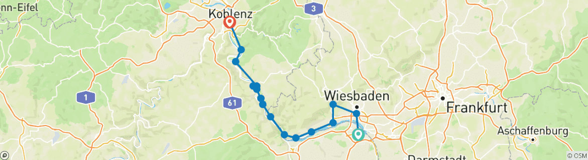 Image of a map showing the route of the tour