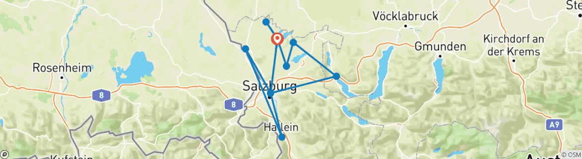 Image d'une carte montrant l'itinéraire du circuit