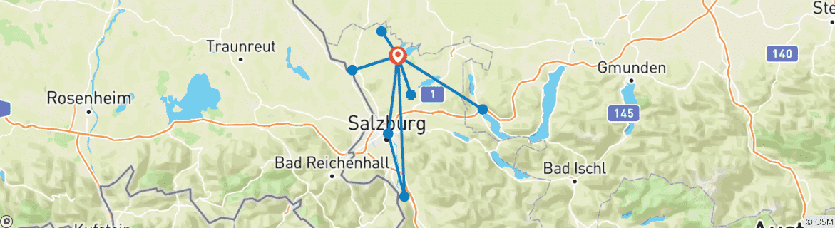 Image of a map showing the route of the tour
