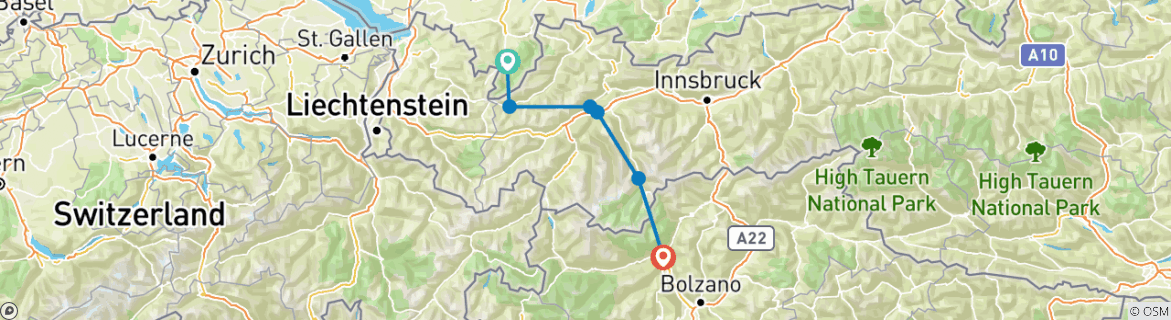 Image d'une carte montrant l'itinéraire du circuit