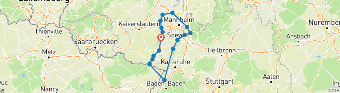 Karte mit der Reiseroute