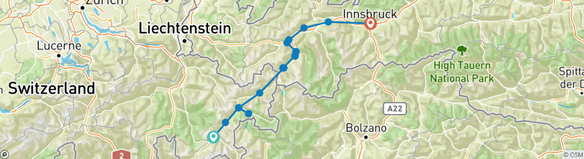 Image d'une carte montrant l'itinéraire du circuit