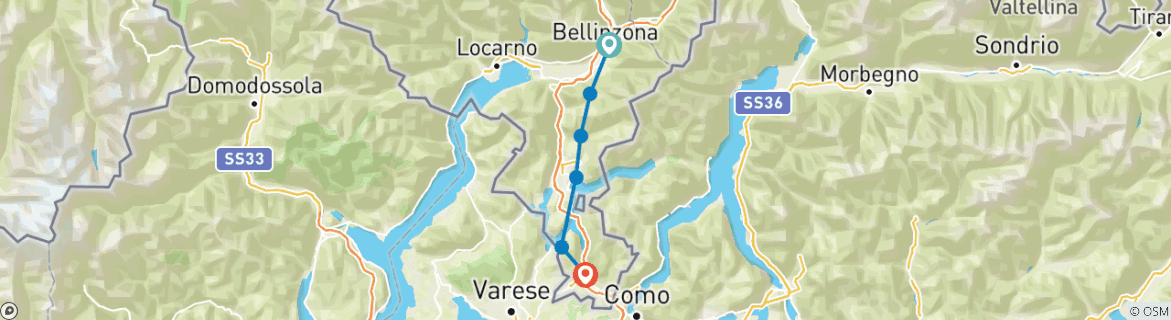 Image d'une carte montrant l'itinéraire du circuit