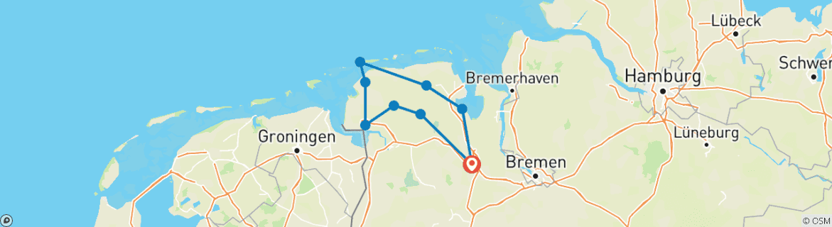 Karte mit der Reiseroute