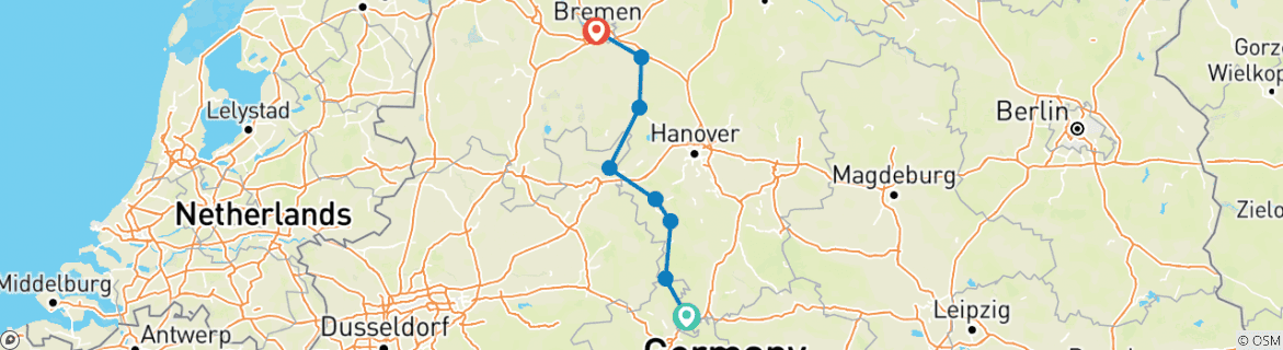 Karte mit der Reiseroute
