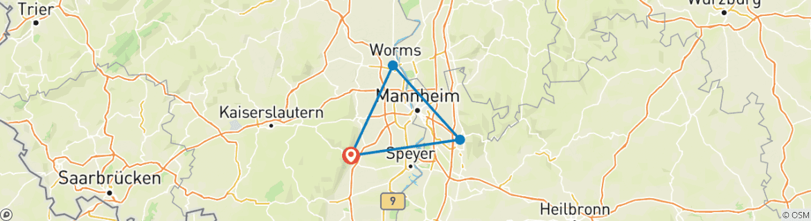 Image d'une carte montrant l'itinéraire du circuit