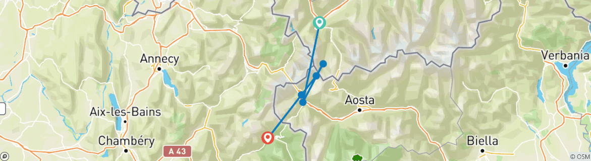 Karte mit der Reiseroute