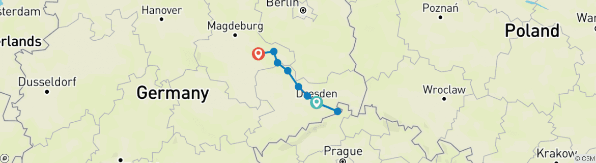 Image of a map showing the route of the tour