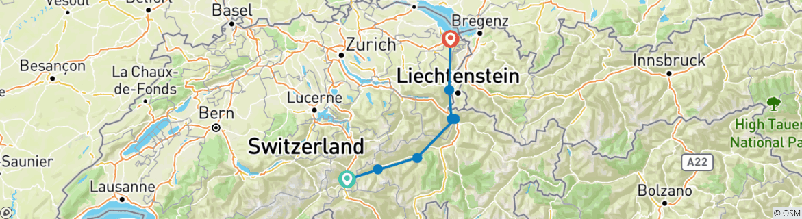 Image d'une carte montrant l'itinéraire du circuit