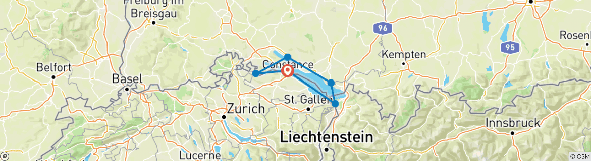 Karte mit der Reiseroute