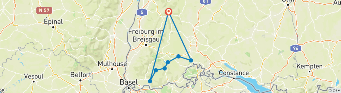 Image d'une carte montrant l'itinéraire du circuit