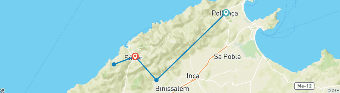 Image of a map showing the route of the tour