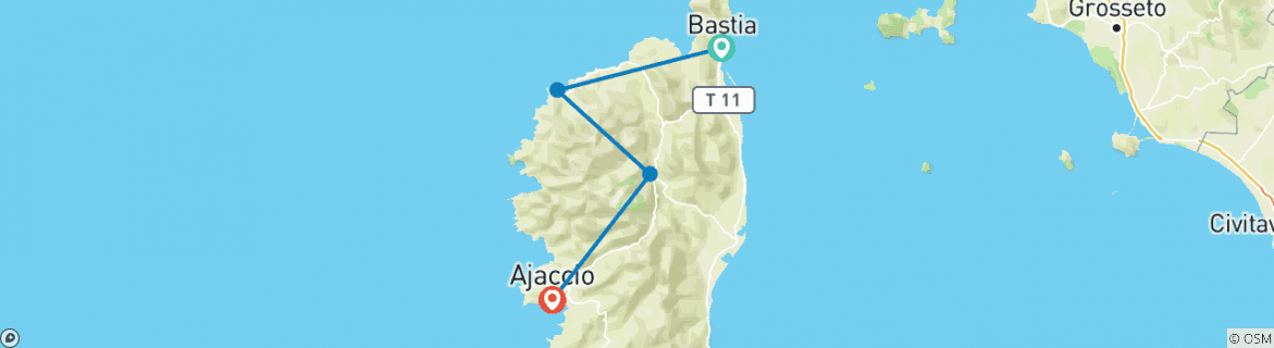 Image of a map showing the route of the tour