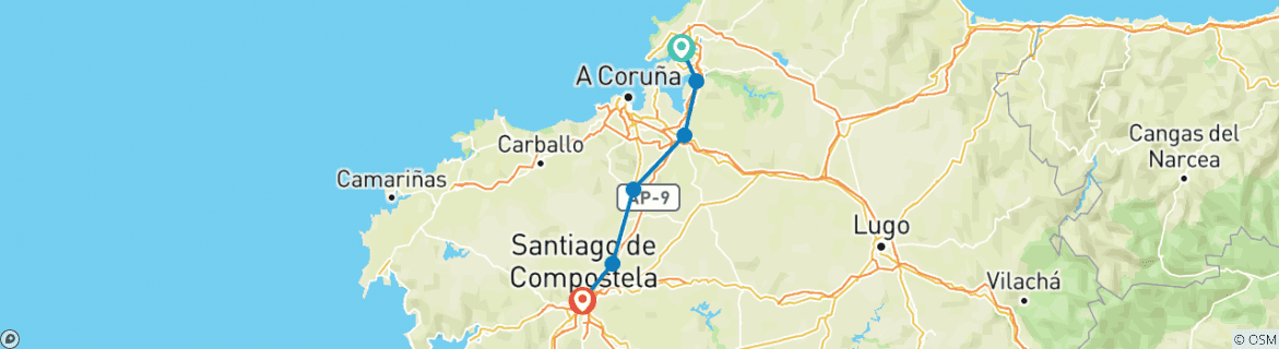 Karte mit der Reiseroute