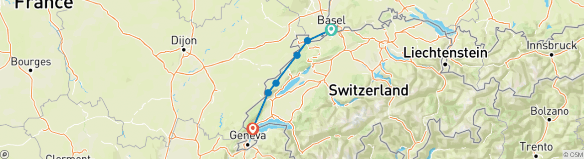 Karte mit der Reiseroute