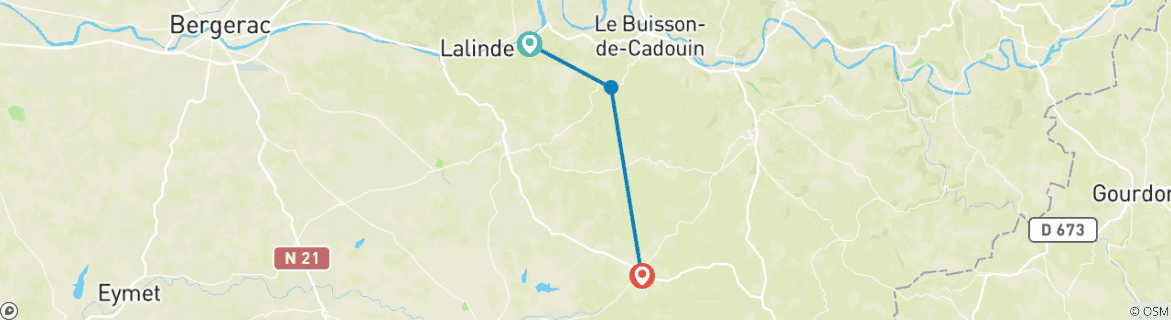 Image of a map showing the route of the tour