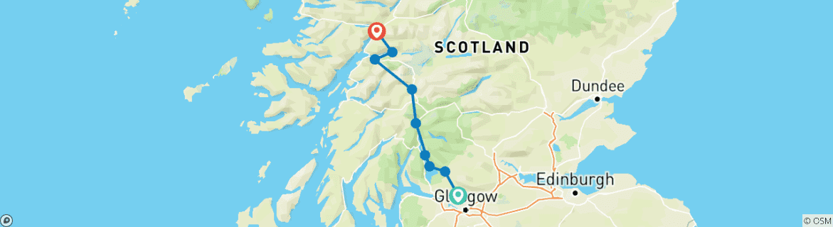 Image of a map showing the route of the tour