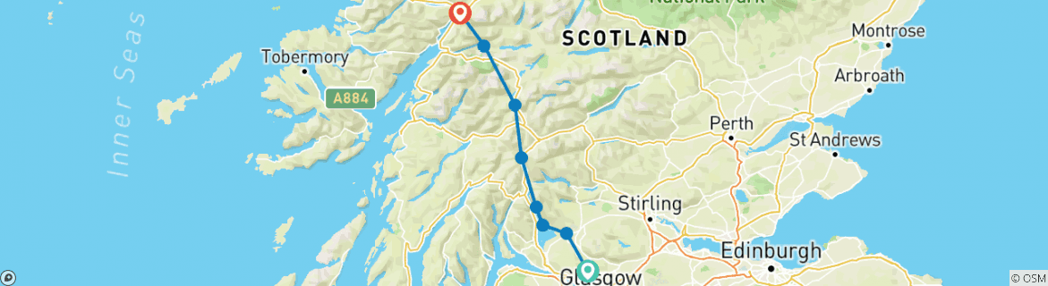 Image of a map showing the route of the tour