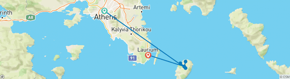 Image of a map showing the route of the tour