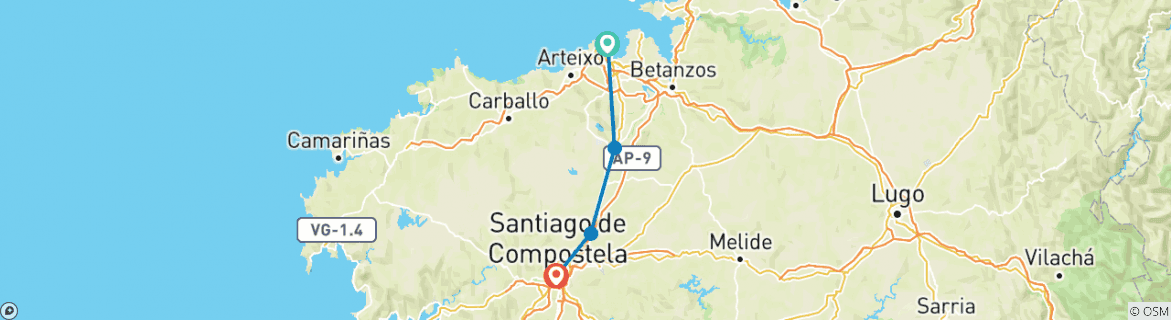 Image d'une carte montrant l'itinéraire du circuit