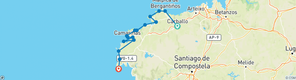 Karte mit der Reiseroute