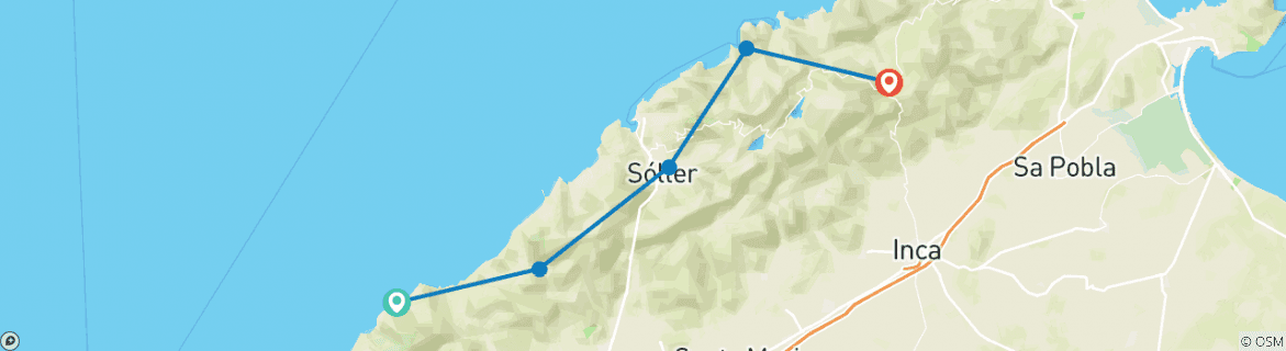 Image of a map showing the route of the tour