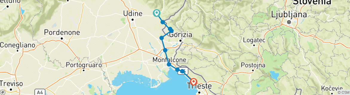 Carte du circuit Italie - Circuit de randonnée Alpes-Adriatique - de Cividale à Trieste (8 jours)
