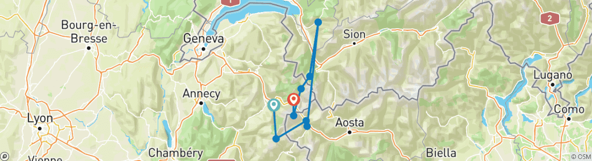 Karte mit der Reiseroute