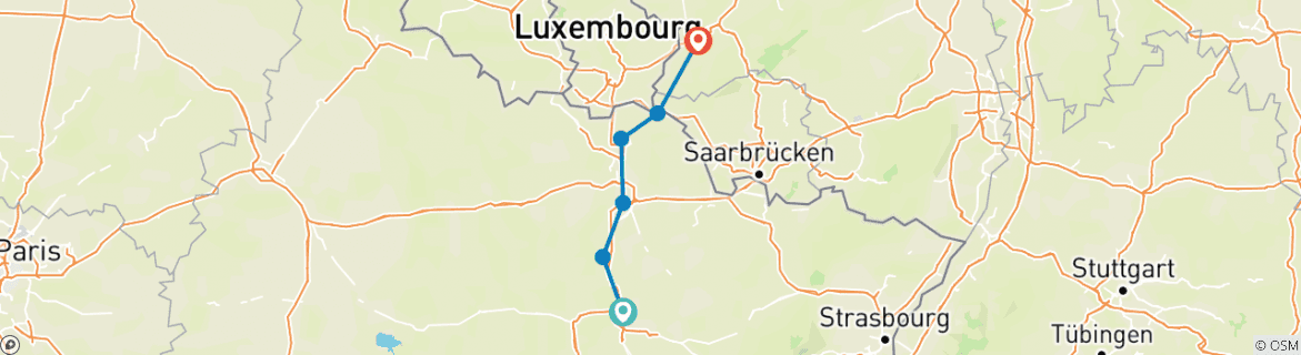 Karte mit der Reiseroute