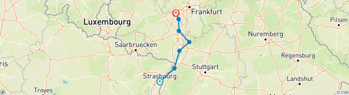 Image d'une carte montrant l'itinéraire du circuit