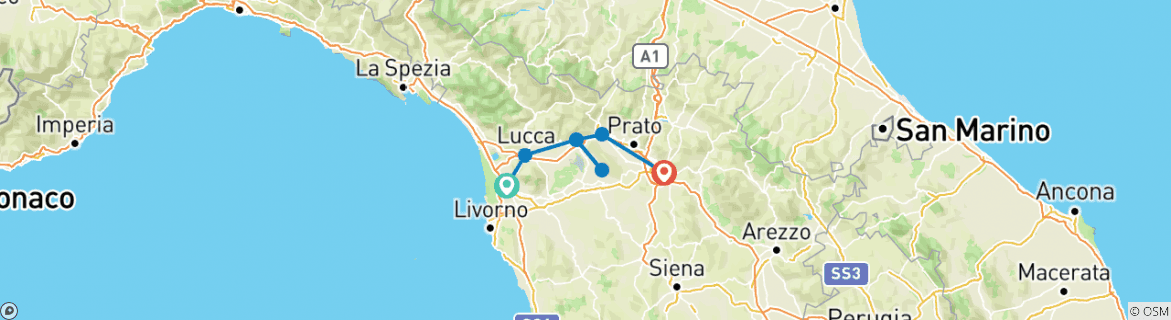 Image d'une carte montrant l'itinéraire du circuit