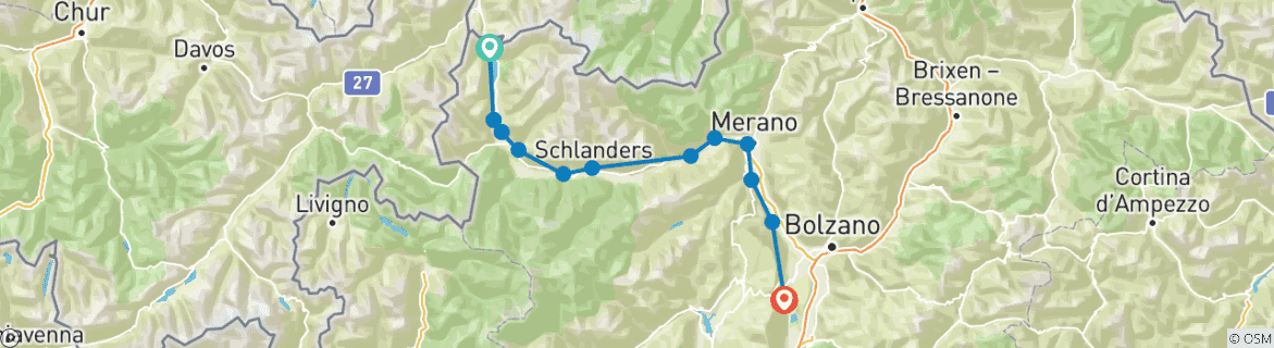 Karte mit der Reiseroute