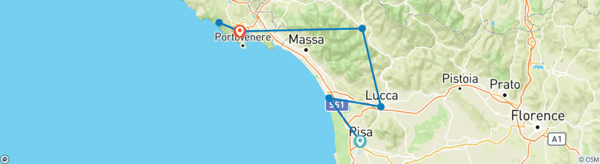 Karte mit der Reiseroute