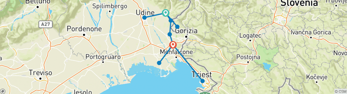 Foto van een kaart met de route van de rondreis