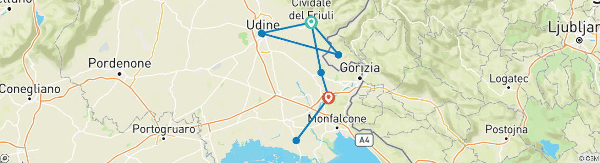 Foto van een kaart met de route van de rondreis