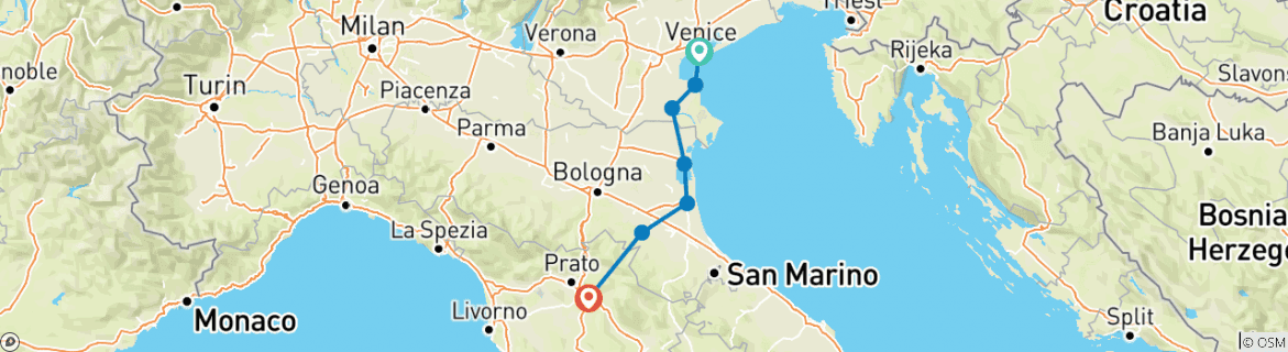 Karte mit der Reiseroute