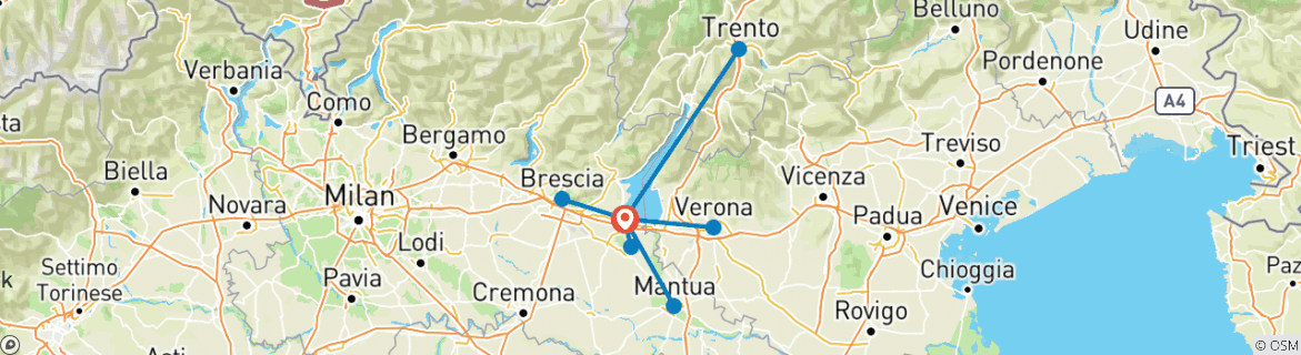 Foto van een kaart met de route van de rondreis