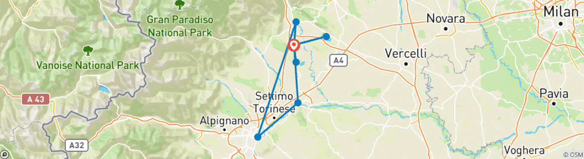 Image d'une carte montrant l'itinéraire du circuit