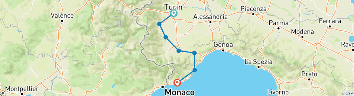 Karte mit der Reiseroute