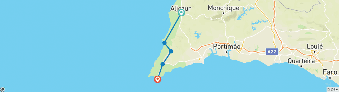 Image d'une carte montrant l'itinéraire du circuit