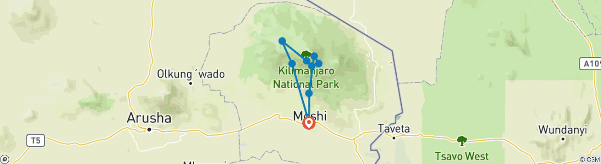 Image of a map showing the route of the tour