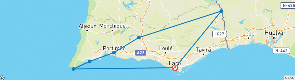 Image d'une carte montrant l'itinéraire du circuit