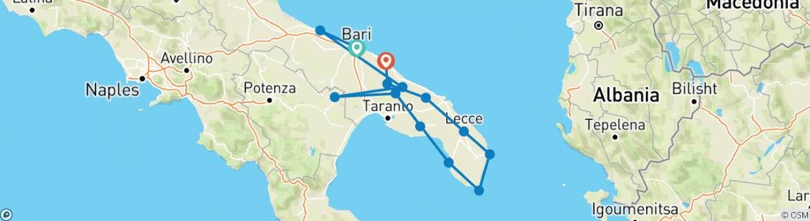 Karte von Grand Tour Apulien (15 Tage)