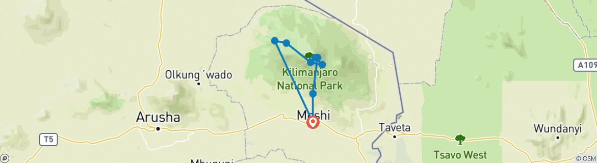 Image of a map showing the route of the tour