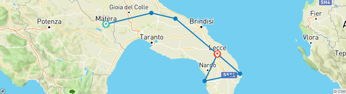 Image of a map showing the route of the tour