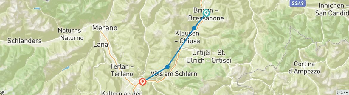 Image d'une carte montrant l'itinéraire du circuit