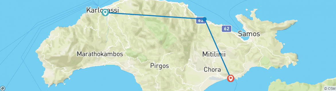 Image of a map showing the route of the tour