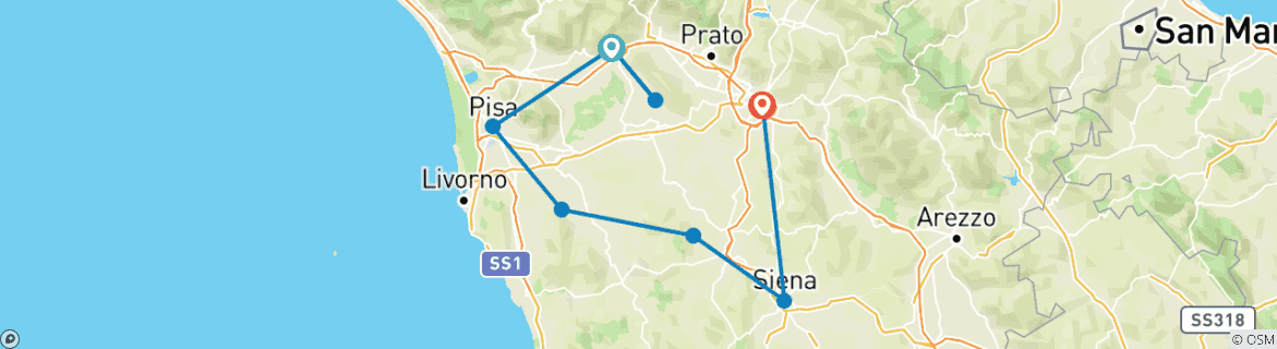 Image d'une carte montrant l'itinéraire du circuit